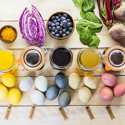 天然色素来自天然食品添加剂，如蔬菜，水果和香料被用来给复活节彩蛋染色。